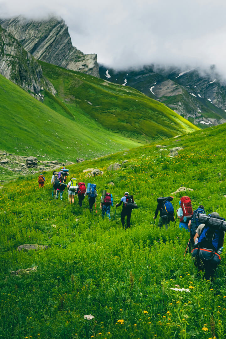 Group hiking together